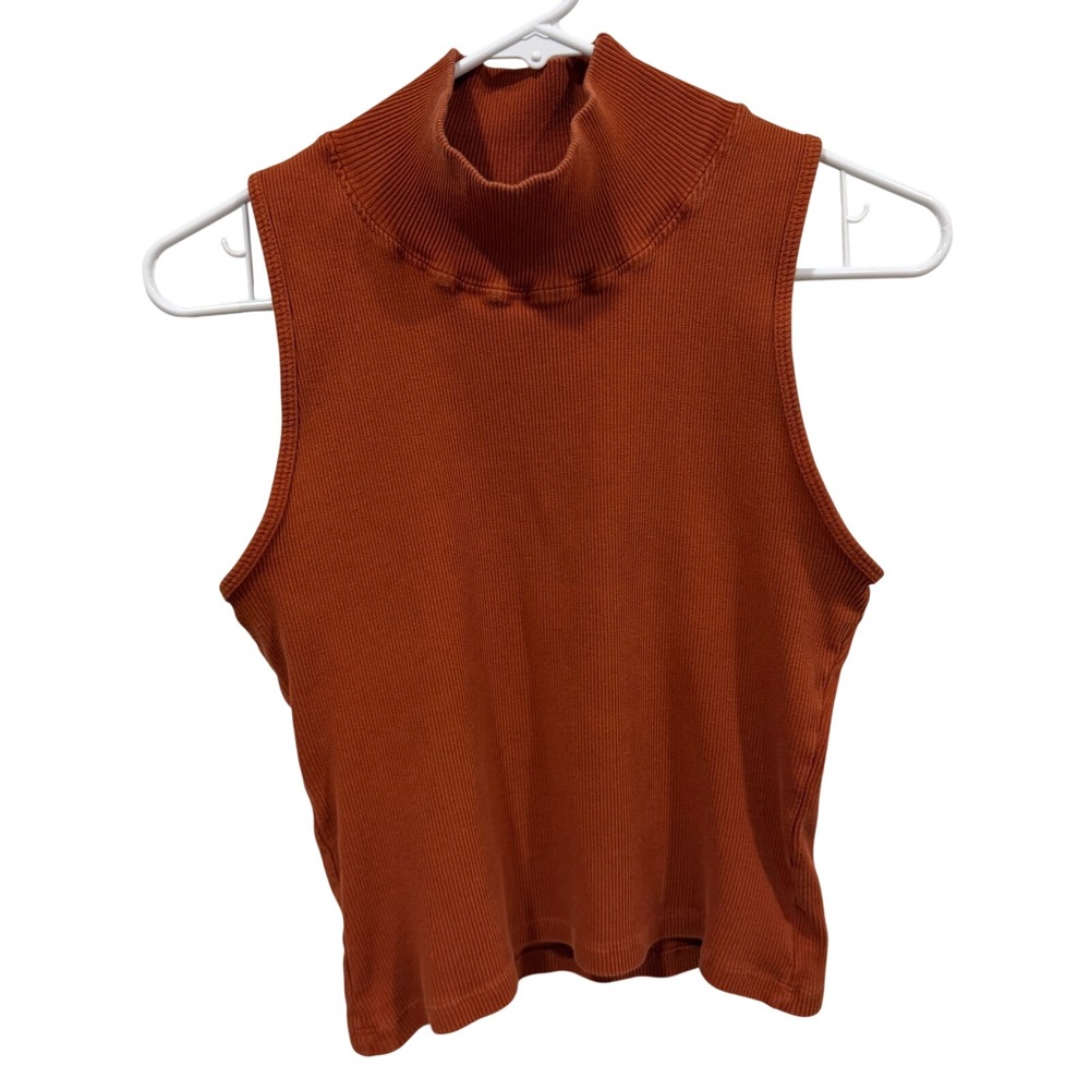 Big Bud Press Many Colors Ribbed Sleeveless Turtleneck Top Rust Orange Medium